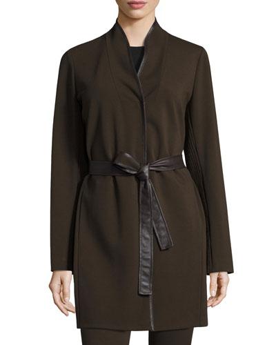 Snap-front Long Belted Jacket, Espresso