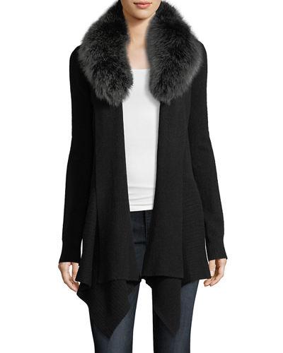 Cashmere Cascade Cardigan W/ Fur Trim
