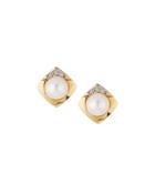 14k Pearl & Diamond Button Earrings