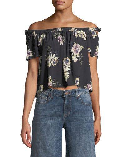 Off-the-shoulder Cropped Floral Blouse