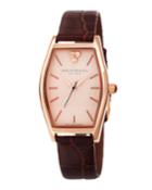 Chiara Oval Watch W/ Croco Strap, Brown/rose