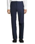 Check-print Flat-front Trousers, Blue/barley
