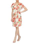 Tiered Metallic Floral-print Cocktail Dress