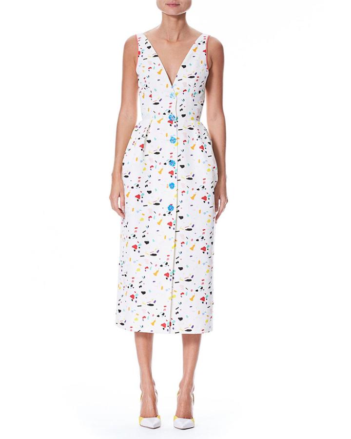 Sleeveless V-neck Button-front Printed