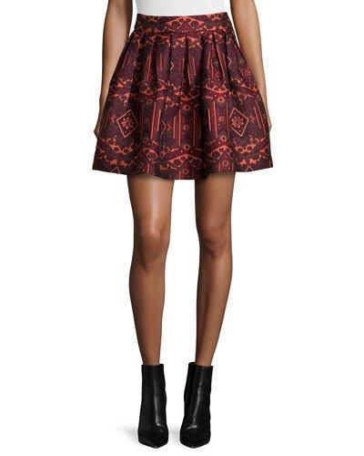 Stora Pleated Tribal-print Skirt, Red/orange