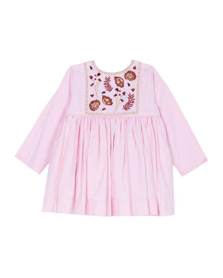 Camille Embroidered Shirred Dress, Size