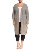 Wool Stripe-knit Duster Sweater, Nutmeg Multi,