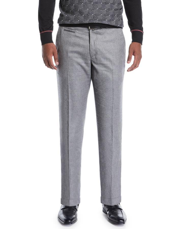 Men's Wool Flat-front Trousers
