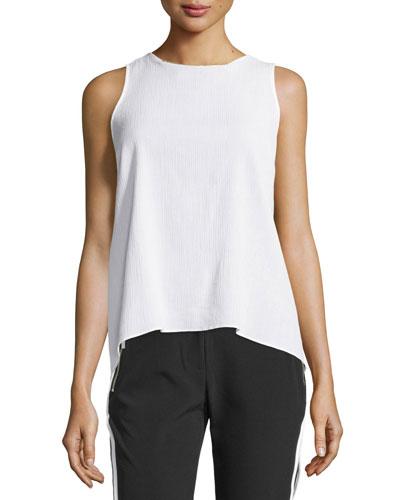 Golden-trim Sheer Sleeveless Crepe Blouse, White