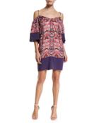 Cold-shoulder Printed Coverup Tunic/dress, Rhapsody