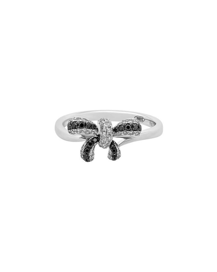 18k White Gold White & Black Diamond Bow Ring,
