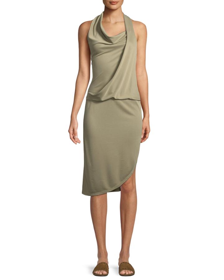 Draped Cowl-neck Sleeveless Jersey Dress