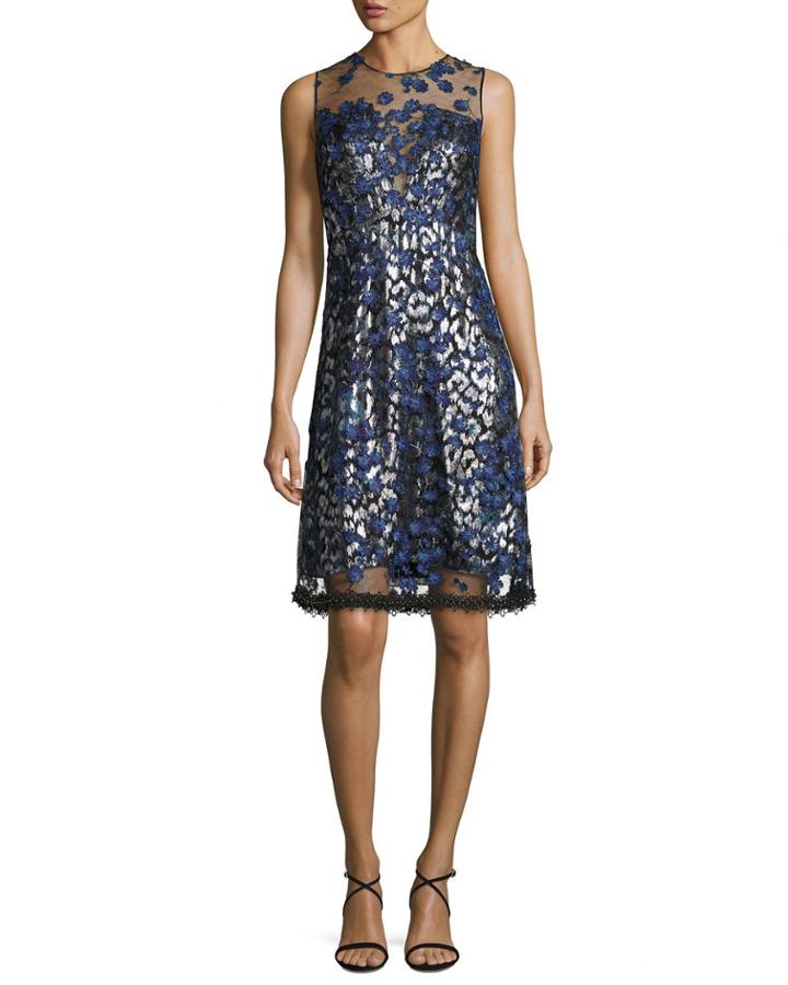Olive Sleeveless 3d Floral Appliqu&eacute; Dress
