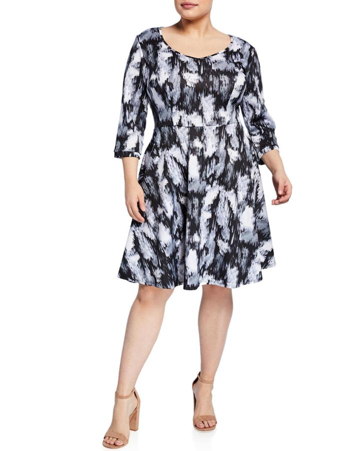 Plus Size Printed Fit-and-flare Dress