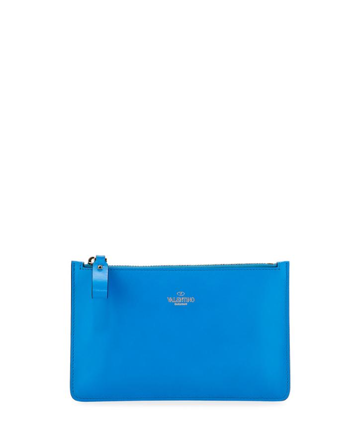 Thin Leather Zip Clutch Bag