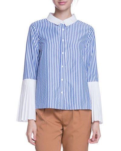 Pleated-sleeve Buttonfront Top