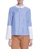 Pleated-sleeve Buttonfront Top