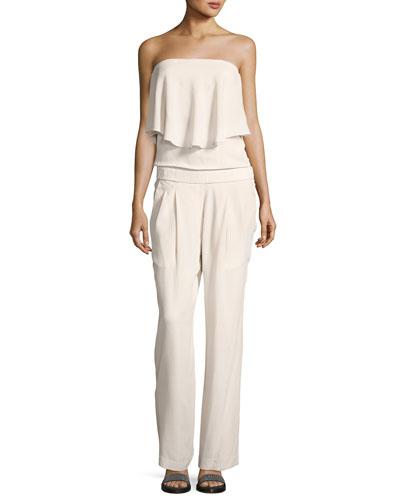 Strapless Popover Silk-crepe Jumpsuit, White