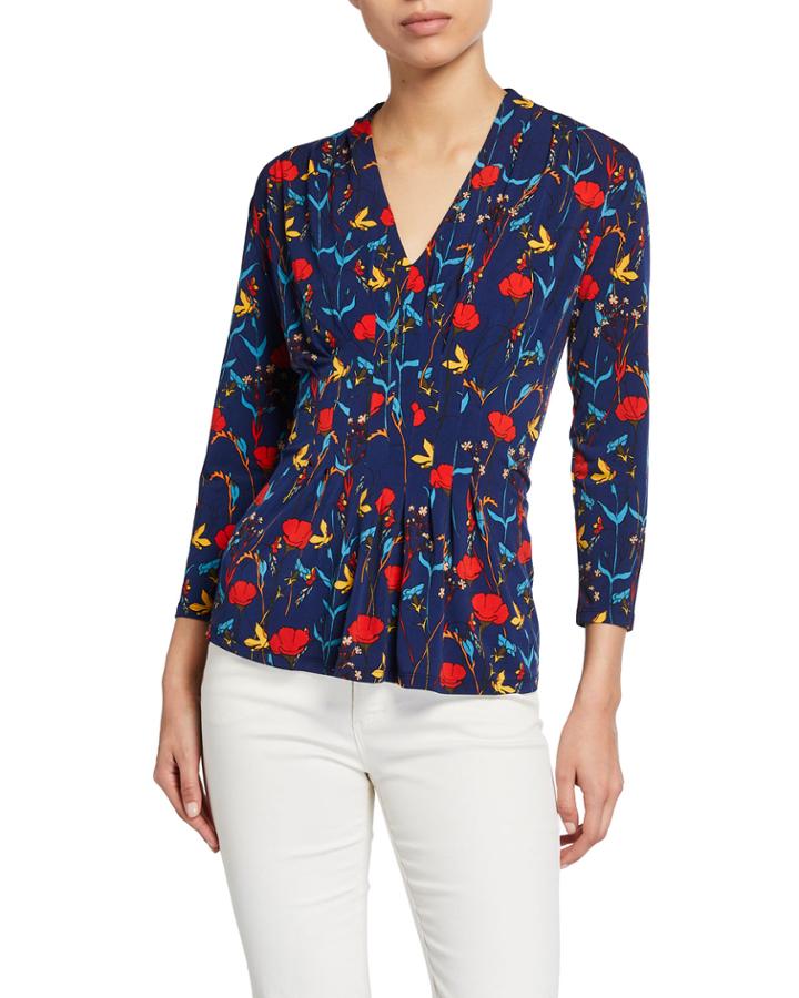 Floral Print Pleated Crepe Blouse