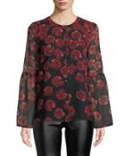 Floral Button-front Bell-sleeve Blouse