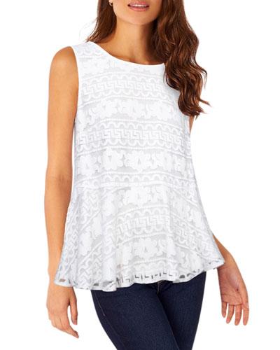 Floral-lace Peplum Tank, Ivory