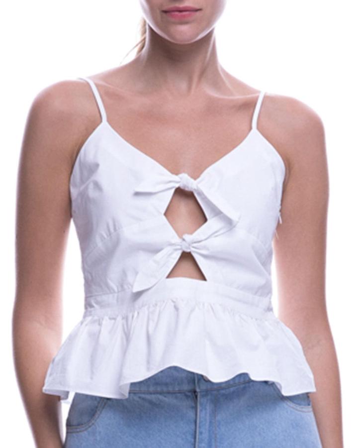Sleeveless Tie-front Peplum Blouse