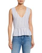 Mira Striped V-neck Sleeveless Peplum Top