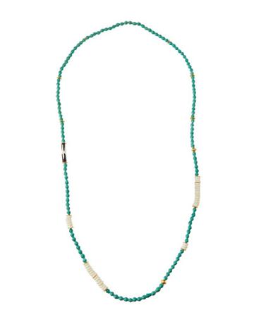 Long Paper, Bone & Brass Beaded Necklace,
