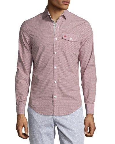 Plaid Cotton Shirt, Dark Red