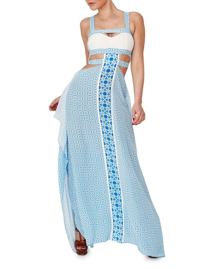 Aquamarine Silk Mediterranean Cutout Dress