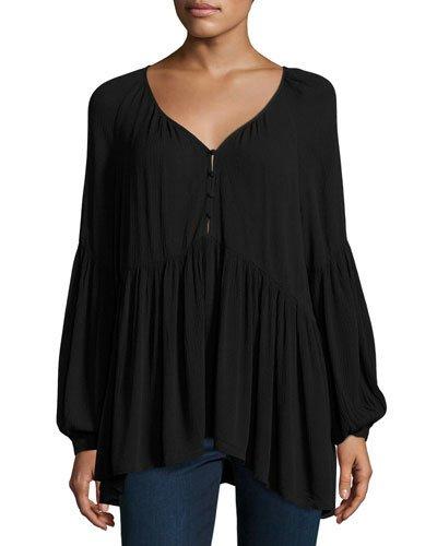 Carmen Button-front Blouse, Black