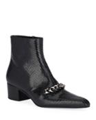 Snake-embossed Chain Ankle Booties