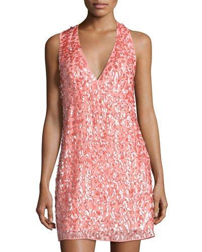 V-neck Racerback Sequined Dress, Pink