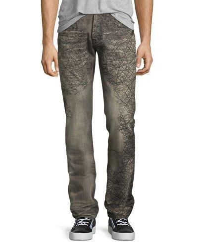 Demon Scribbled-detail Relaxed-slim Jeans, Gray