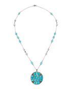 Turquoise, Diamond & Pearl Pendant Necklace