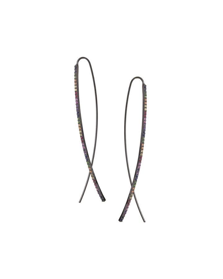 Electric Narrow Upside Down Sapphire Hoop Earrings In