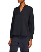 Envelope-sleeve Silk Split-back Popover Top