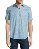 Floral Short-sleeve Sport Shirt, White/navy/aqua