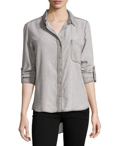 Tab-sleeve Button-down Blouse,