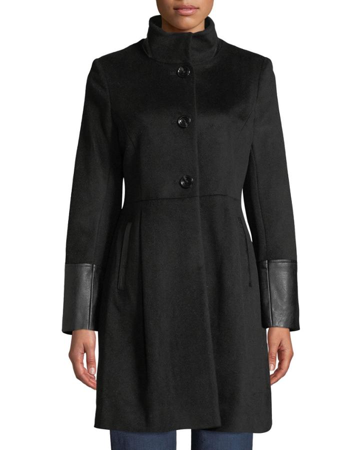 Single-breasted Pea Coat W/ Faux