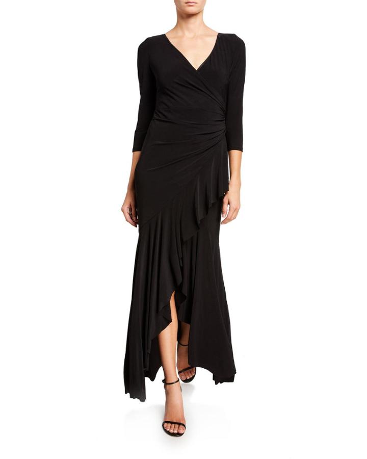 Draped V-neck High-low Flounce Cocktail Dress