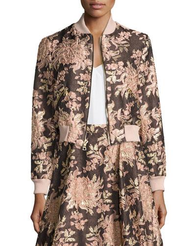 Lonnie Floral Jacquard Bomber Jacket,