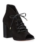 Amber Nubuck Lace-up Peep-toe Booties