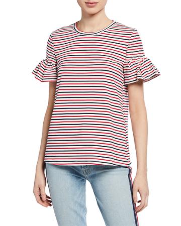 Striped Smocked-sleeve T-shirt