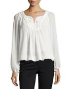 Embroidered-yoke Bubble-hem Blouse
