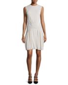 Sleeveless Stitched-waist Dress, Cream