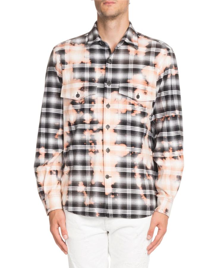 Bleach-distressed Plaid
