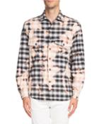 Bleach-distressed Plaid