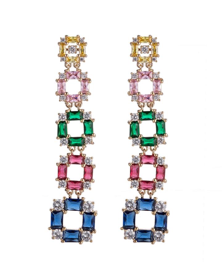 Cubic Zirconia Cube Statement Earrings