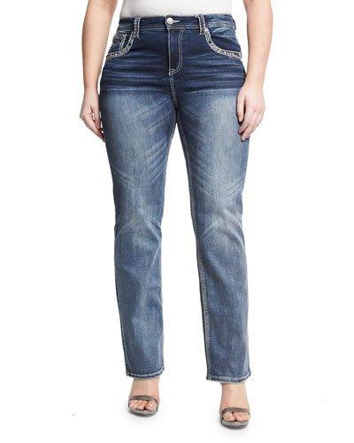 Embellished Straight-leg Jeans, Dark Blue,